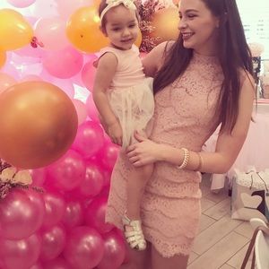 Form fitting pink lace dress